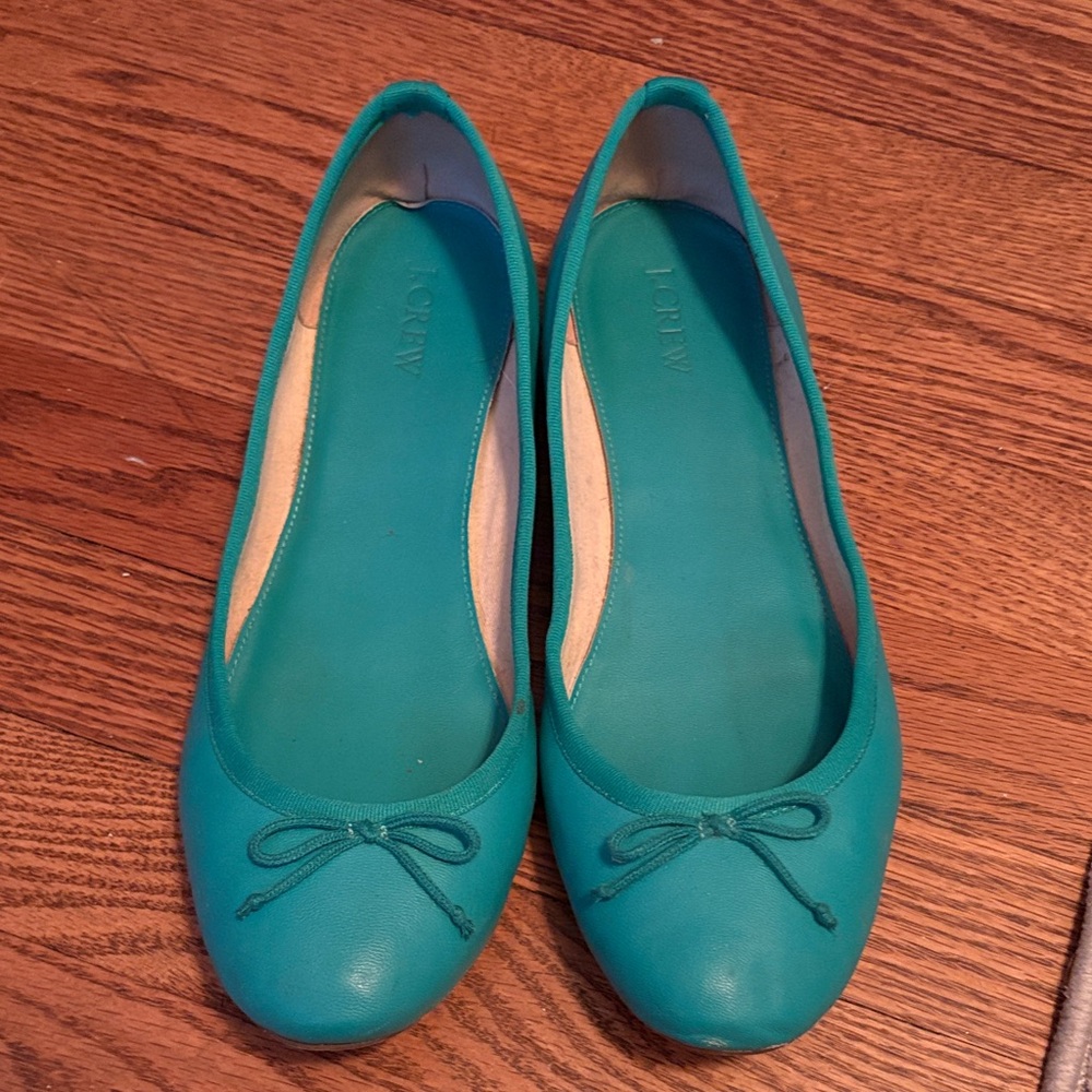J. Crew Tiffany Blue Leather Ballet Flats